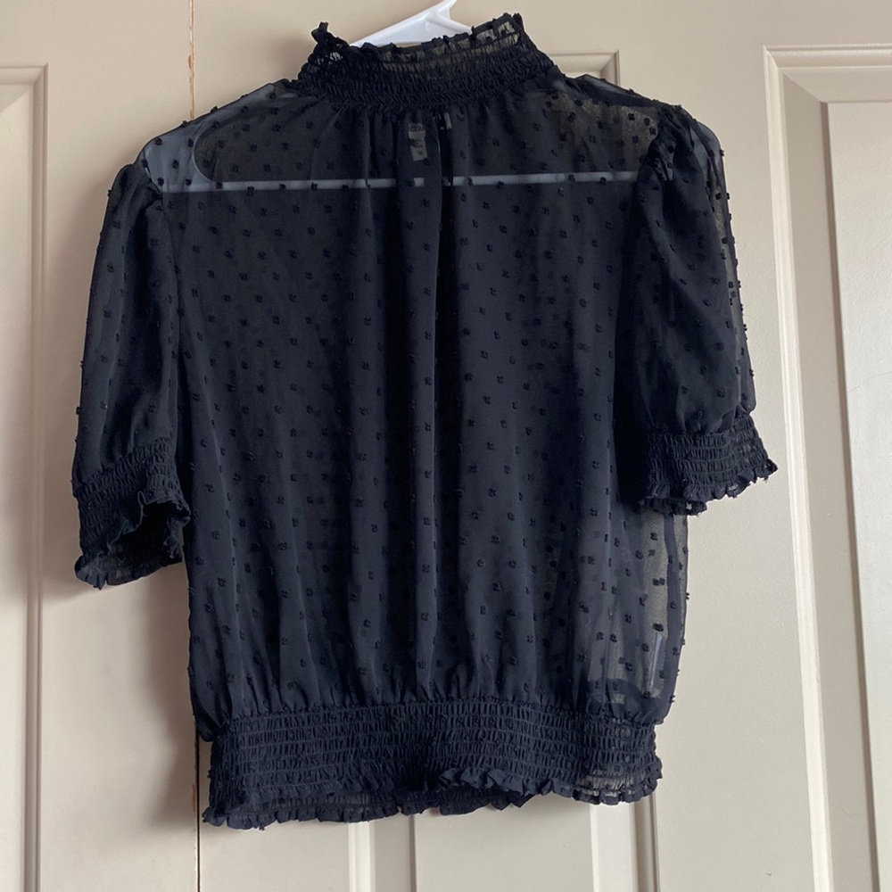 High collard polka dot sheer blouse